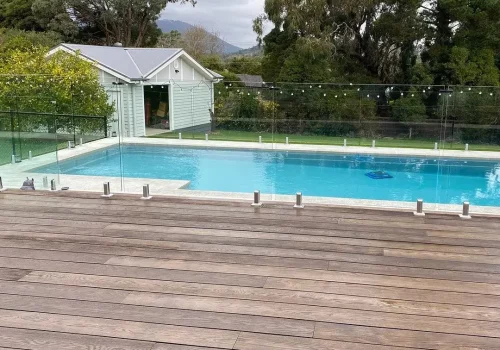 Pool with wooden deck in Hobart